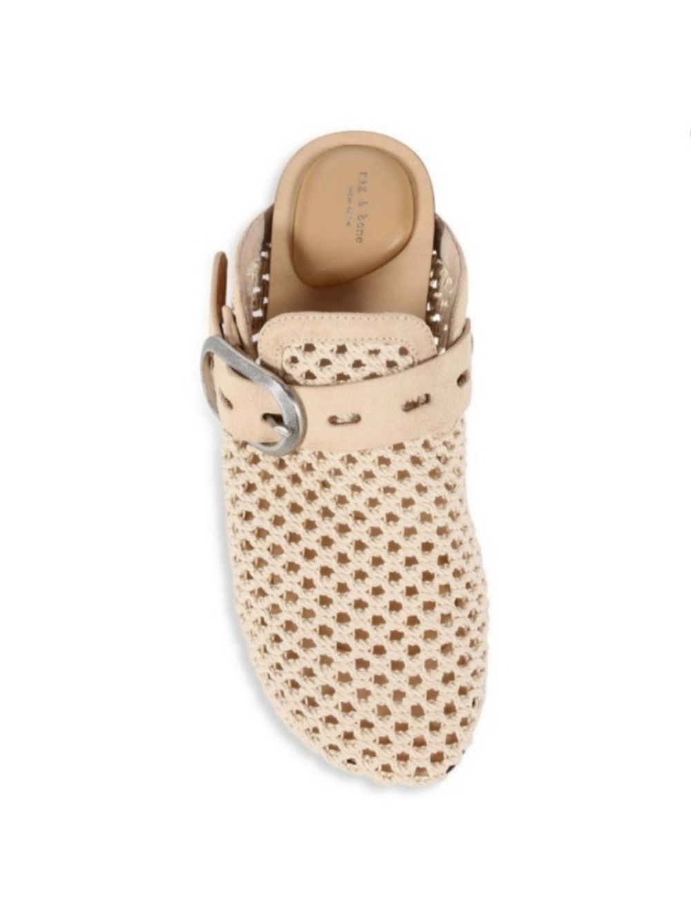 RAG & BONE Ansley Net Slide Mesh Mule Natural Cream Buckle Flats Coastal Chic